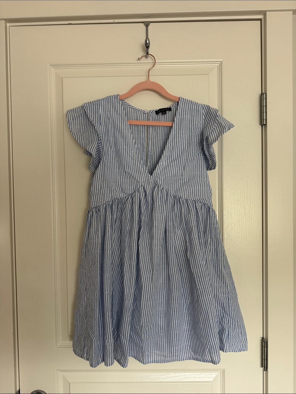 Shinestar Blue and White Striped V-Neck Casual Dress